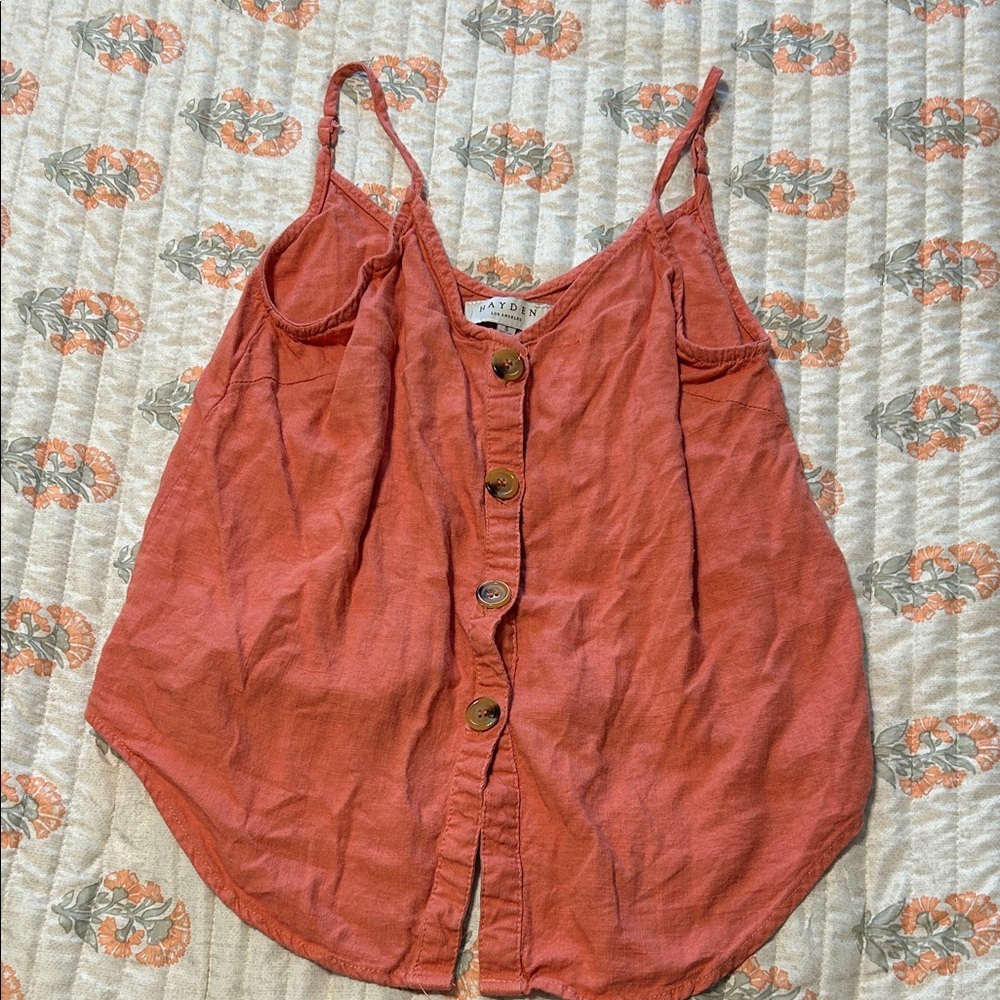 Women's Coral Button-Down Cropped Tank Top